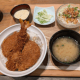 「タレカツ吉祥寺北口店」でタルタルソースも付けた「ヒレカツ合いもり丼セット」を楽しむ