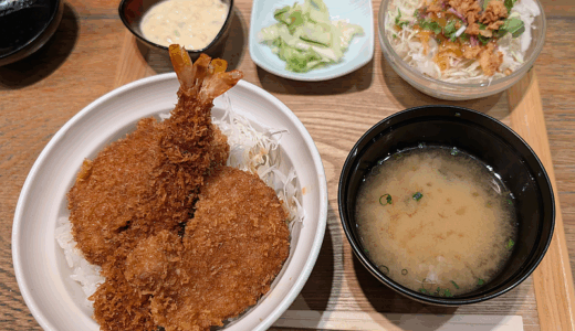 「タレカツ吉祥寺北口店」でタルタルソースも付けた「ヒレカツ合いもり丼セット」を楽しむ